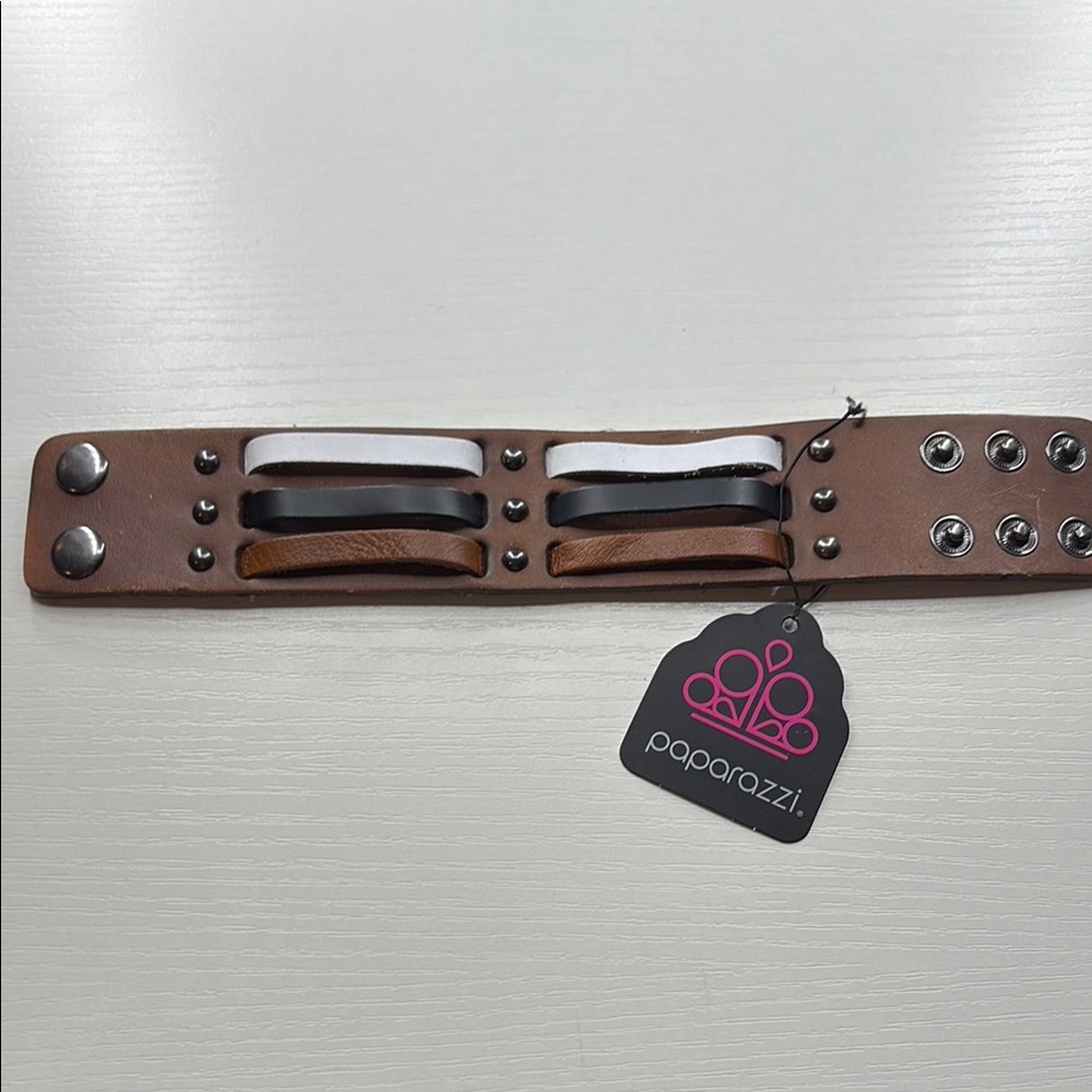 Paparazzi Brown Studded Leather Cuff Bracelet
